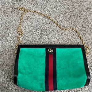 Authentic!!!Gucci Emerald and BlueShoulder Bag with Gold Chain